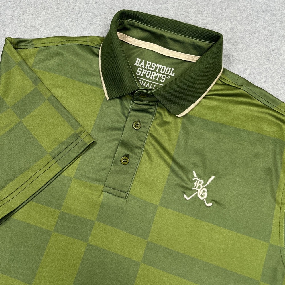 Barstool Sports Golf Polo Shirt Mens Small Green Checkered Performance Stretch